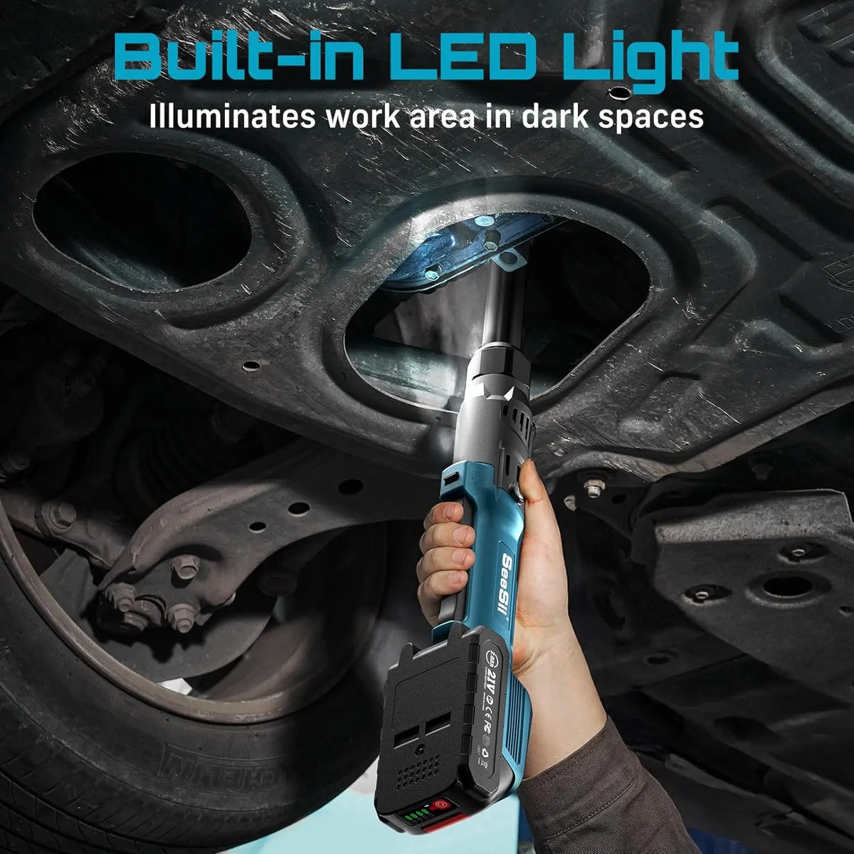 Seesii 21V Extended Cordless Electric Ratchet Wrench 80Nm 3/8 Inch