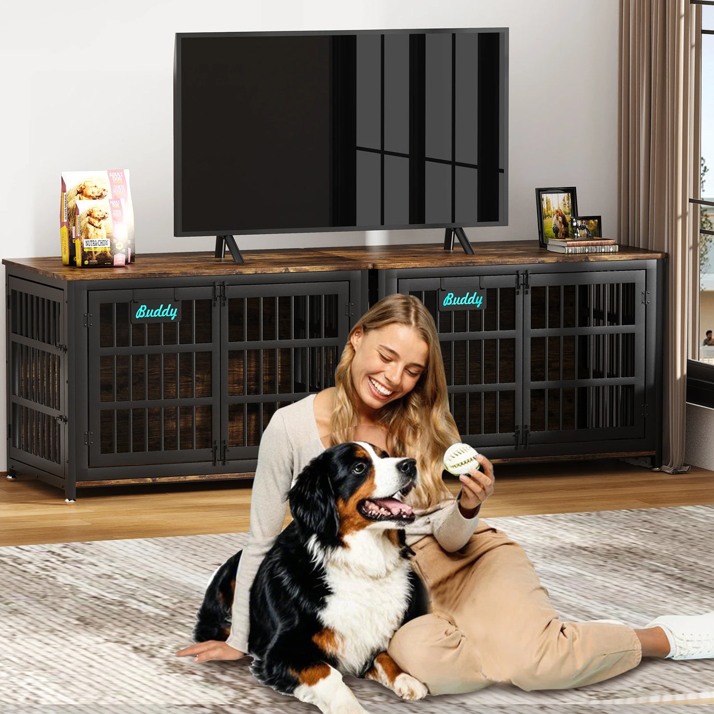 Dog Crate Furniture Casters Heavy Duty Kennel For Large Medium Dogs TV Stand