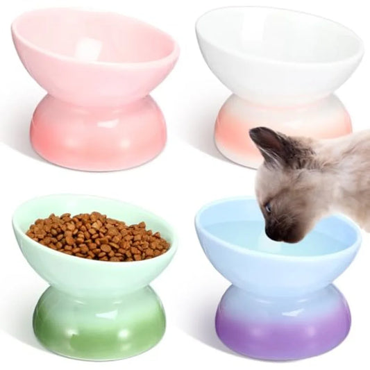 4 Pack Raised Cat Food Bowls Elevated Tilted Design Anti Vomiting Pet Supplies