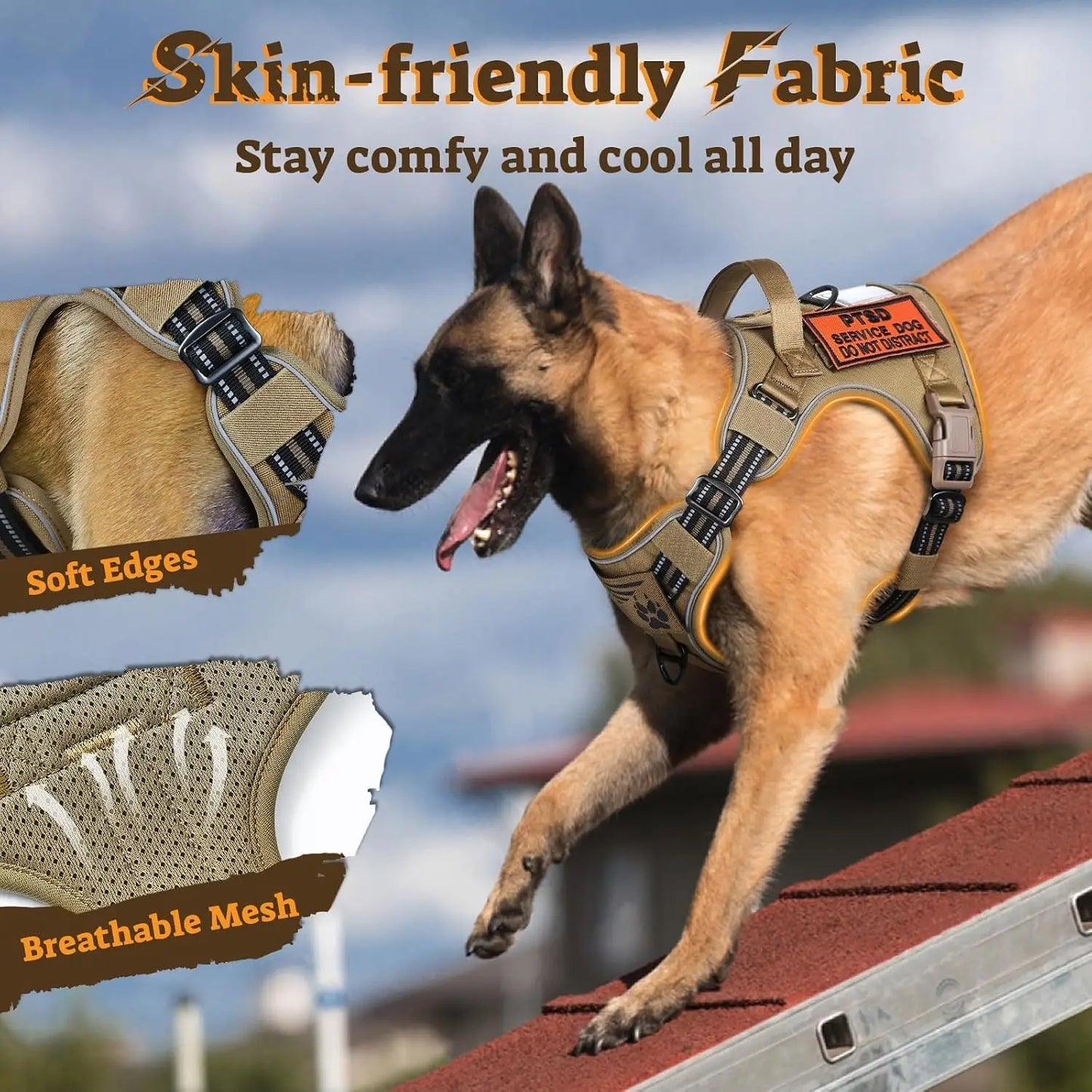 Large Dog Harness No Pull Tactical Vest With Molle Handle Reflective Brown L