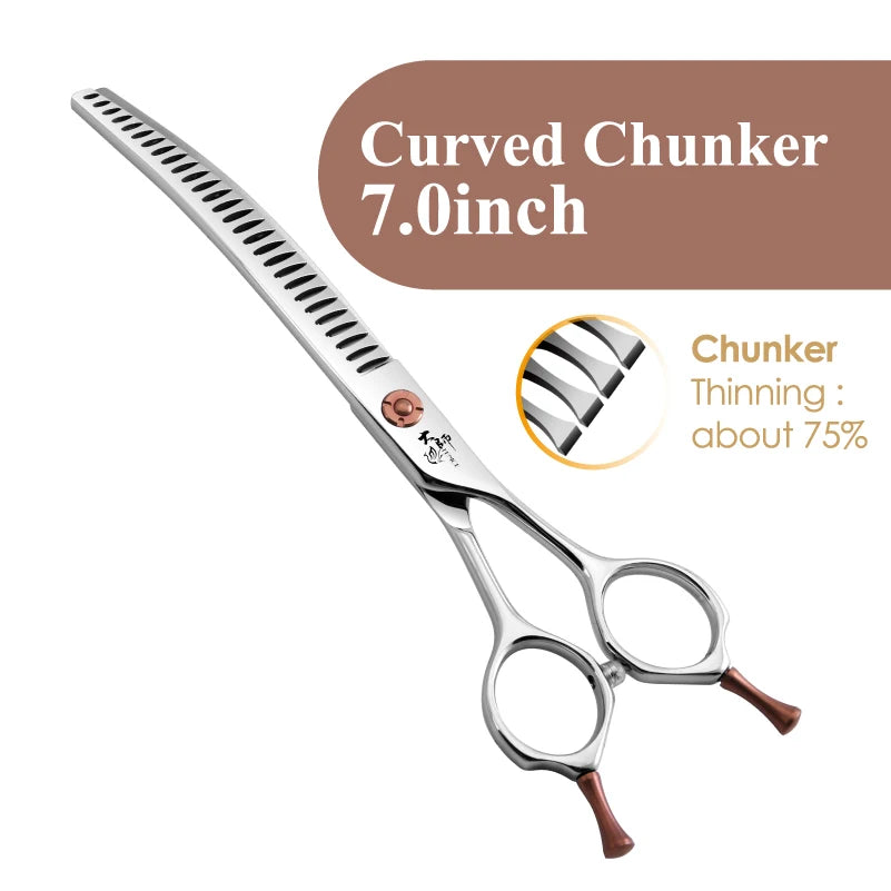 Fenice 7 Inch Stainless Steel Dog Grooming Scissors Curved Thinning Shears