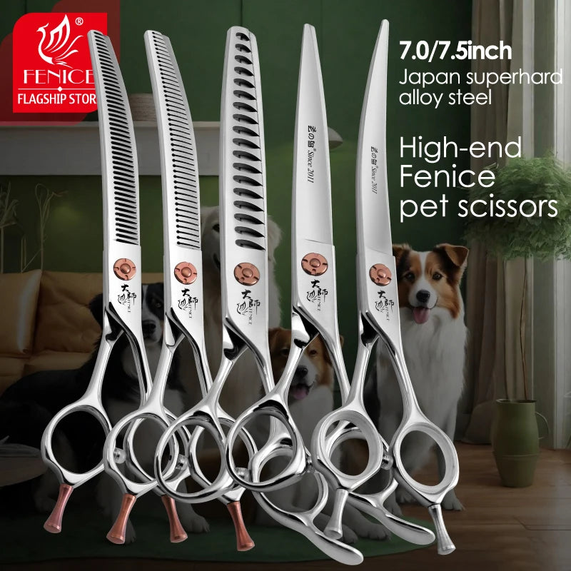 Fenice 7 Inch Stainless Steel Dog Grooming Scissors Curved Thinning Shears
