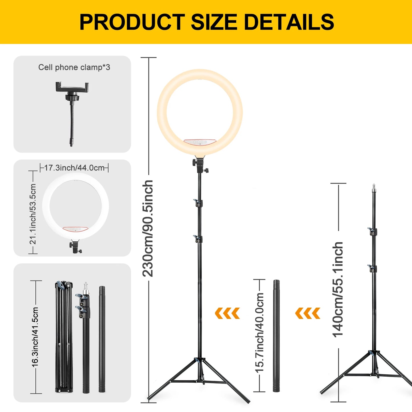 18 Inch Ring Light With RGB Color Modes 1.86m Foldable Tripod 3 Phone Mounts