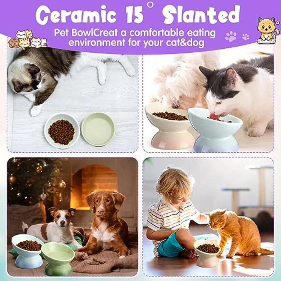 4 Pack Raised Cat Bowls Elevated Tilted Design For Anti Vomiting Food And Water