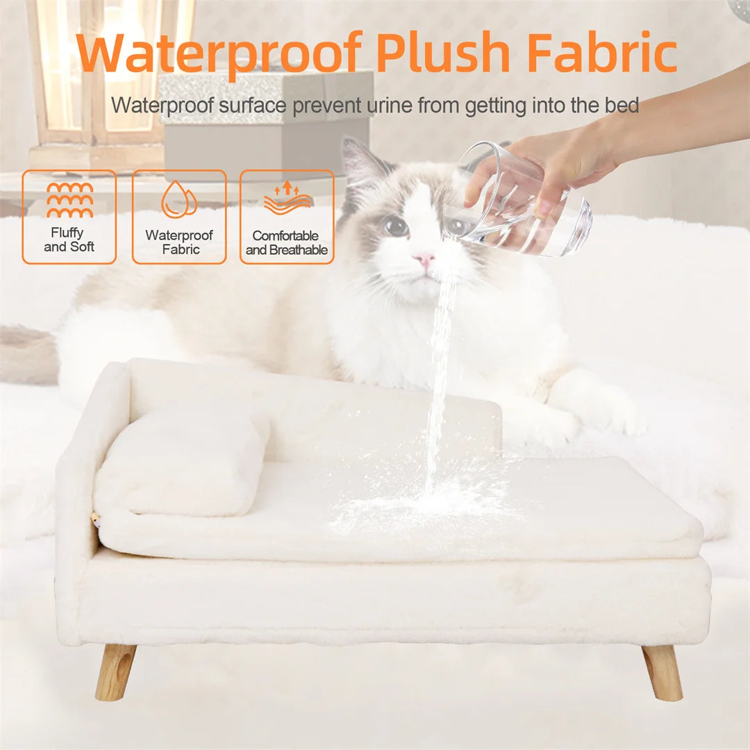 L Shape Dog Sofa Bed And Cat Cushion Stool Warm Nesting Couch Rubber Wood Legs
