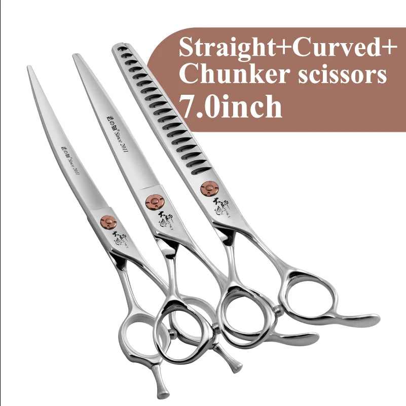 Fenice 7 Inch Stainless Steel Dog Grooming Scissors Curved Thinning Shears