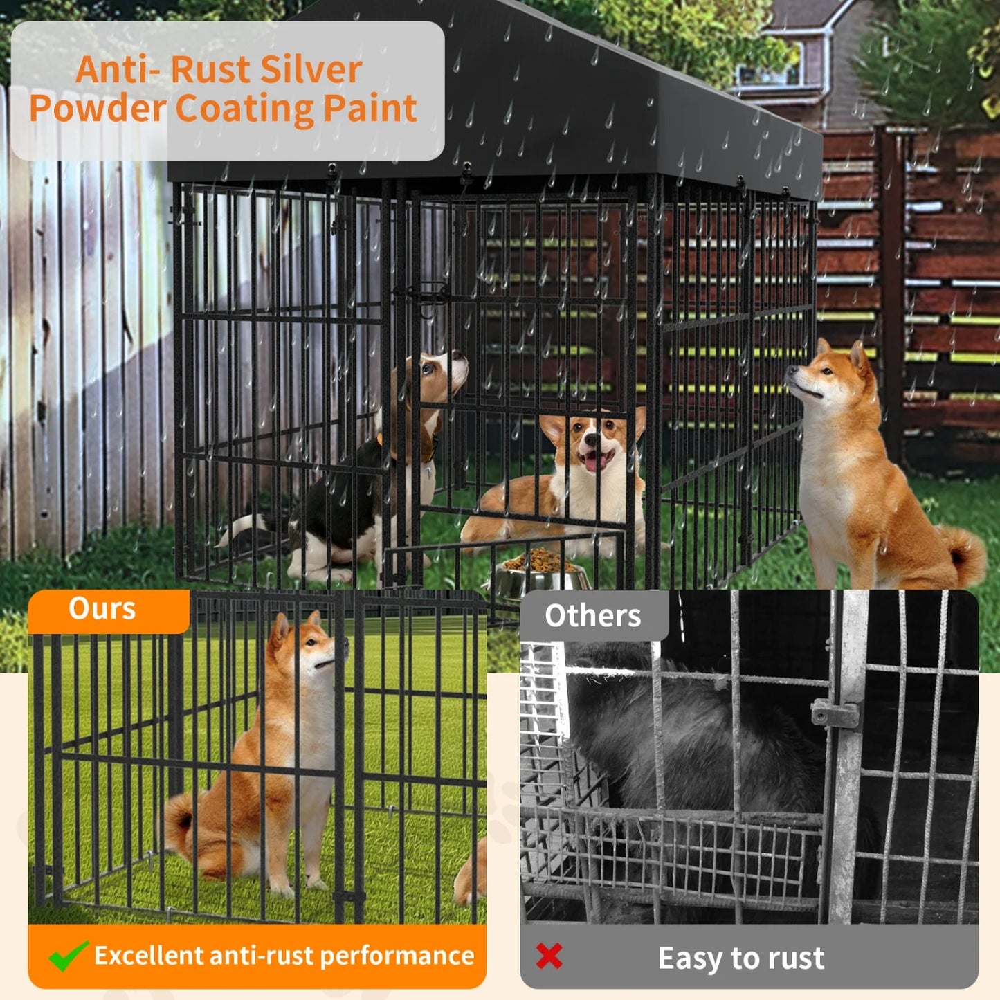Outdoor Dog Kennel With Roof Heavy Duty Metal Crate Playpen For Large Dogs