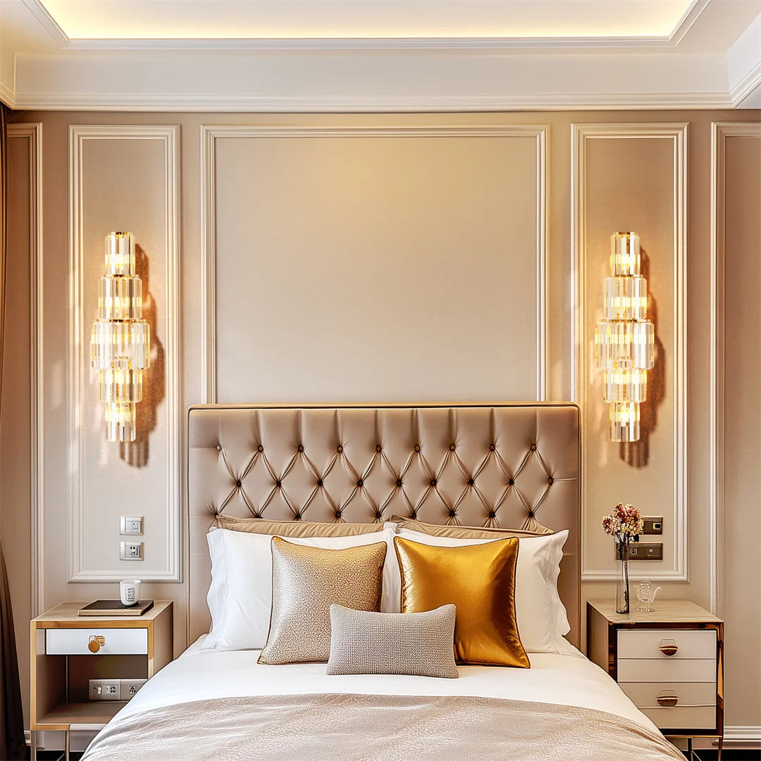 LUVODI Modern 3 Layer Crystal Wall Lamp E14 Dimmable LED Sconce Gold