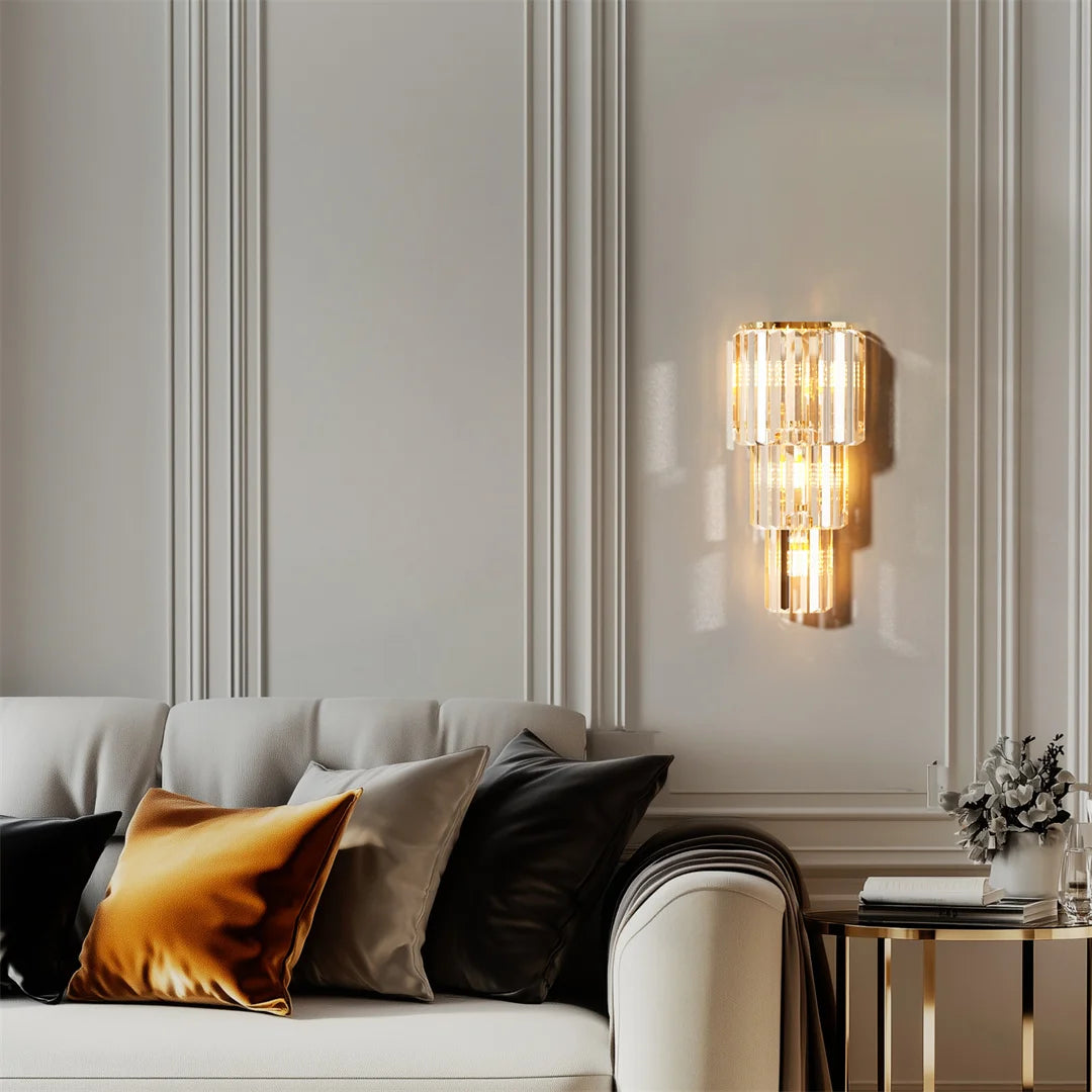 LUVODI Modern 3 Layer Crystal Wall Lamp E14 Dimmable LED Sconce Gold