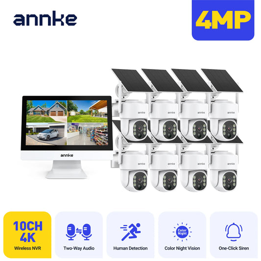 Annke 4MP Solar Security Cameras 12 Inch LCD PTZ WiFi Color Night Vision PIR