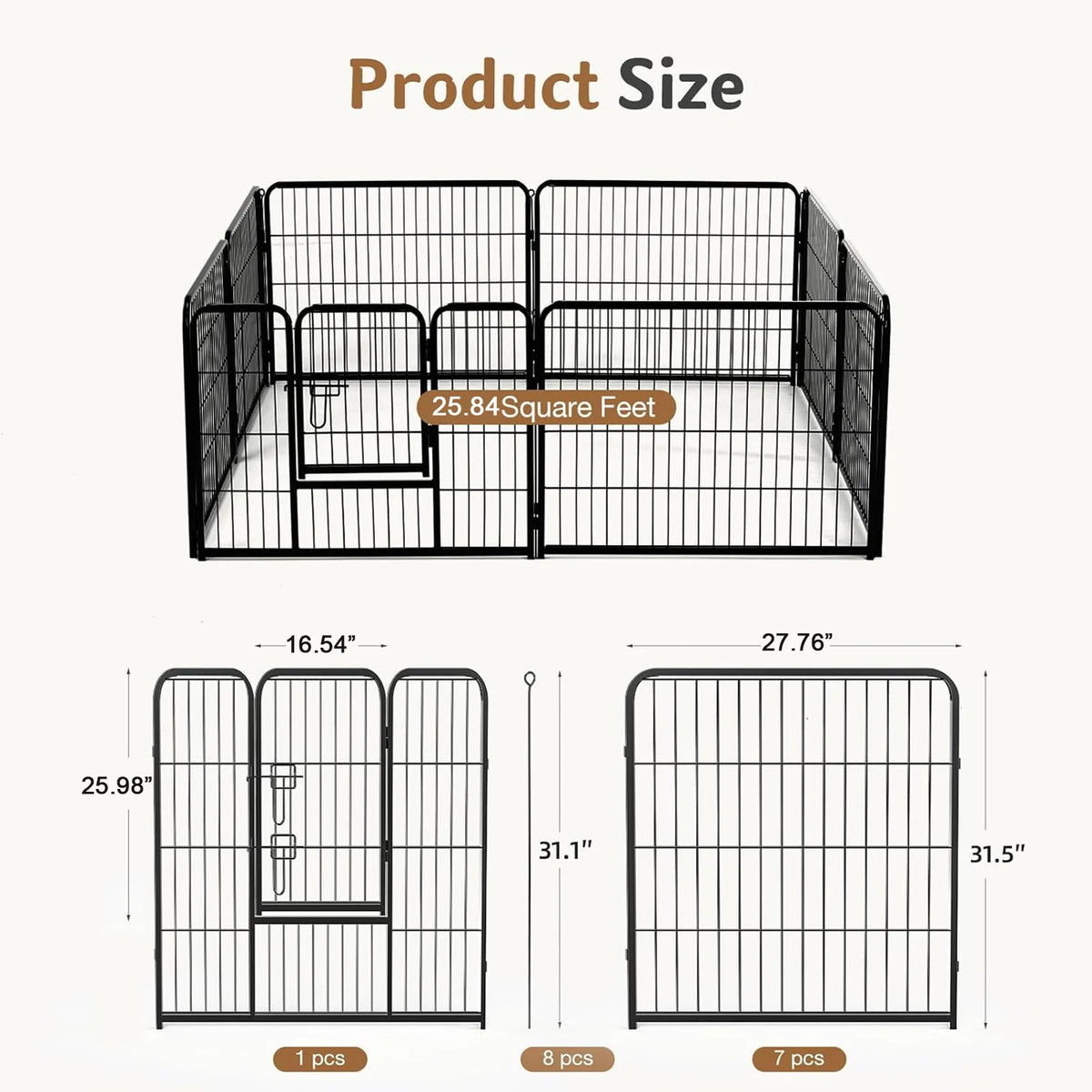 JHK 8 Panels Metal Dog Playpen Foldable Adjustable Exercise Fence