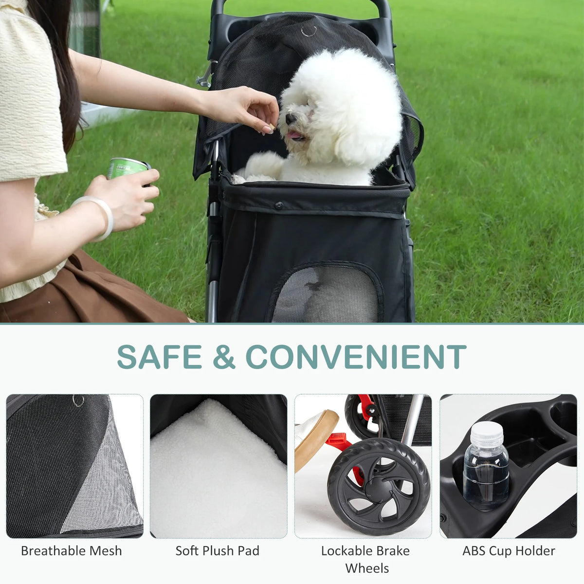 Foldable Pet Stroller For Small Dogs With 3 Wheel Design And Storage Basket
