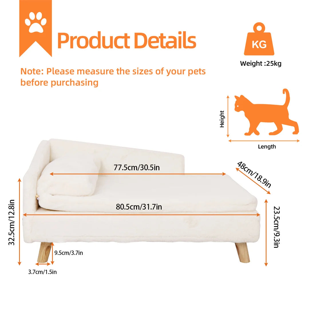 L Shape Dog Sofa Bed And Cat Cushion Stool Warm Nesting Couch Rubber Wood Legs
