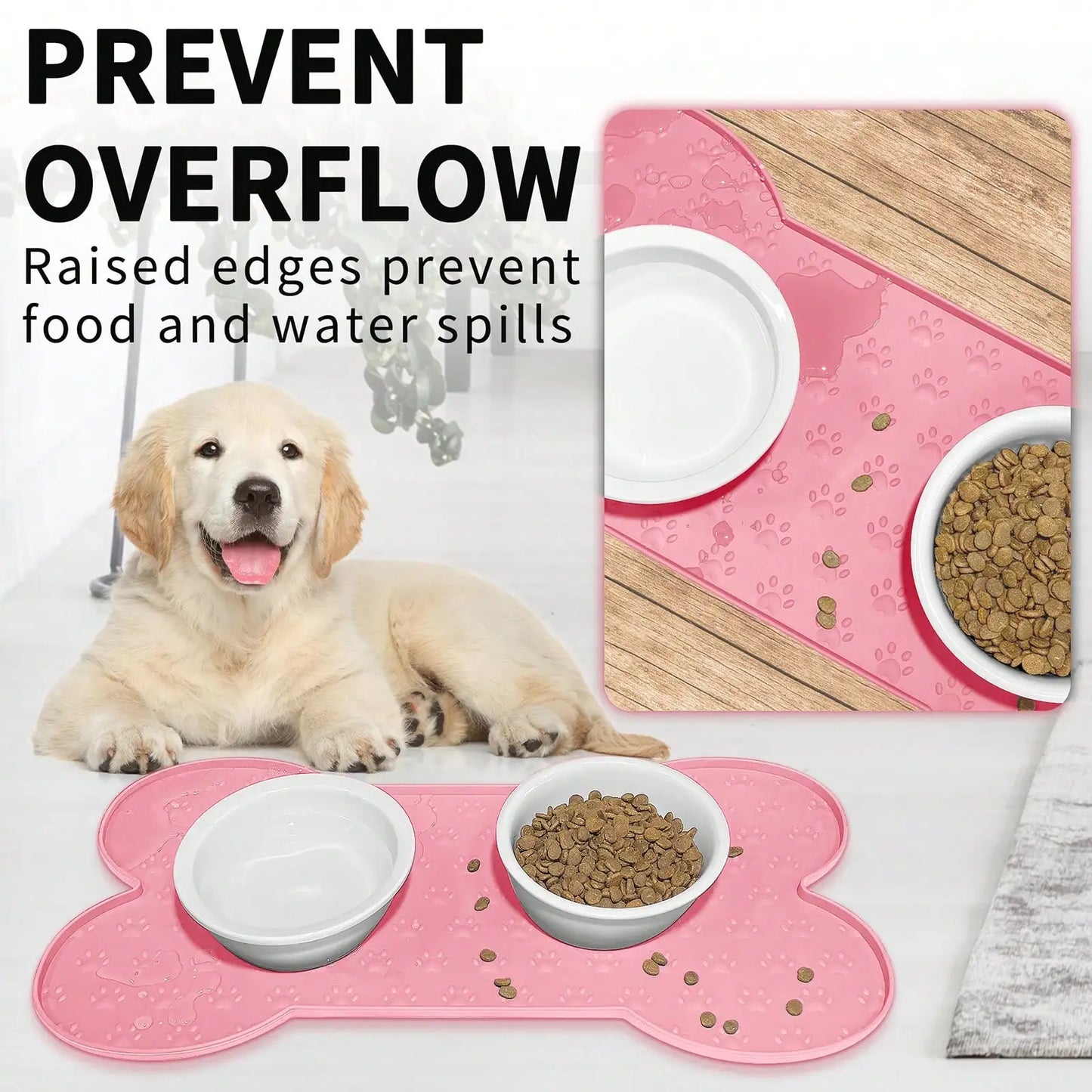 Bone Shape Non Slip Silicone Pet Placemat With Raised Edge For Food And Water