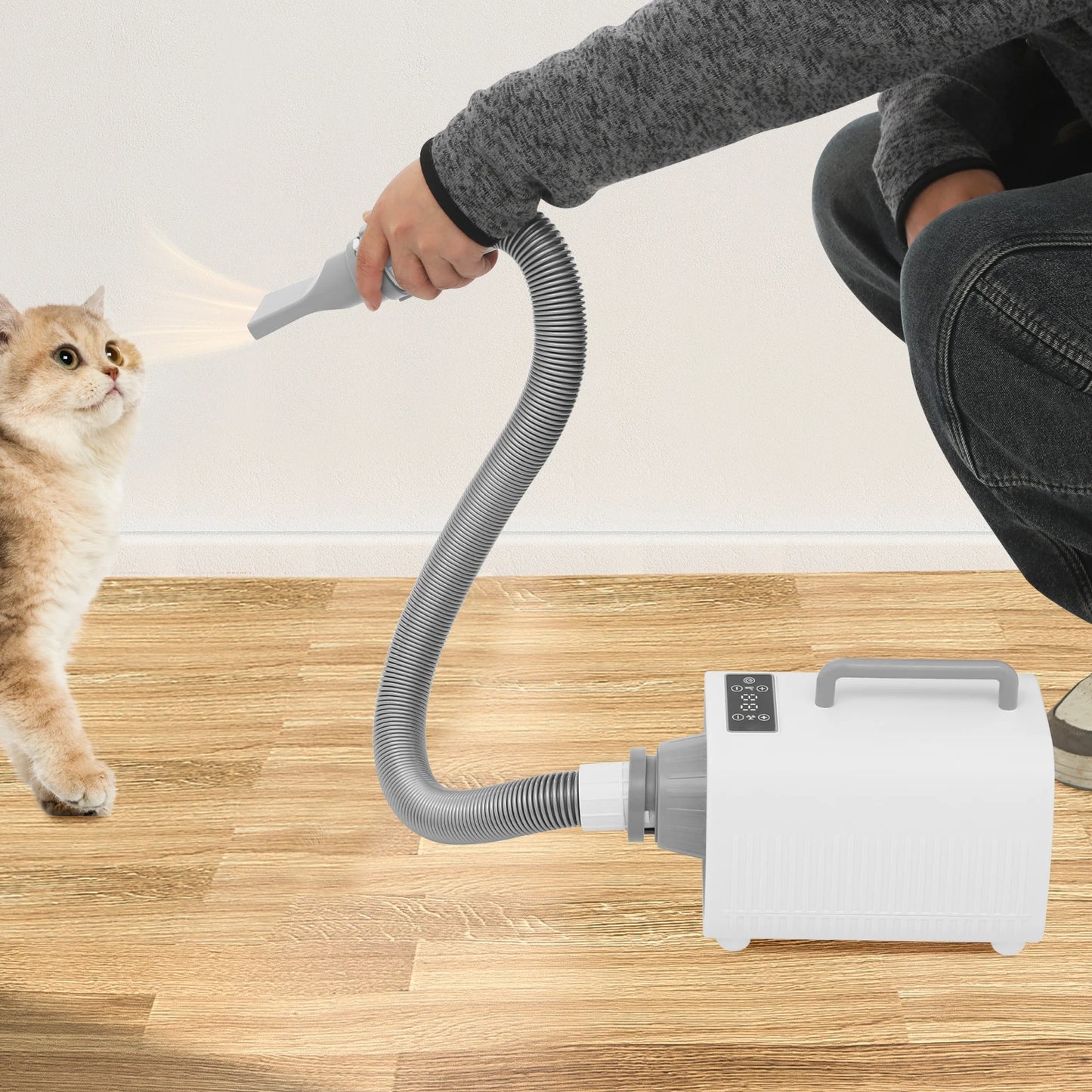 9 Speed Pet Dog Hair Dryer 3 Nozzles 6.56ft Hose Adjustable Temp 77-140F