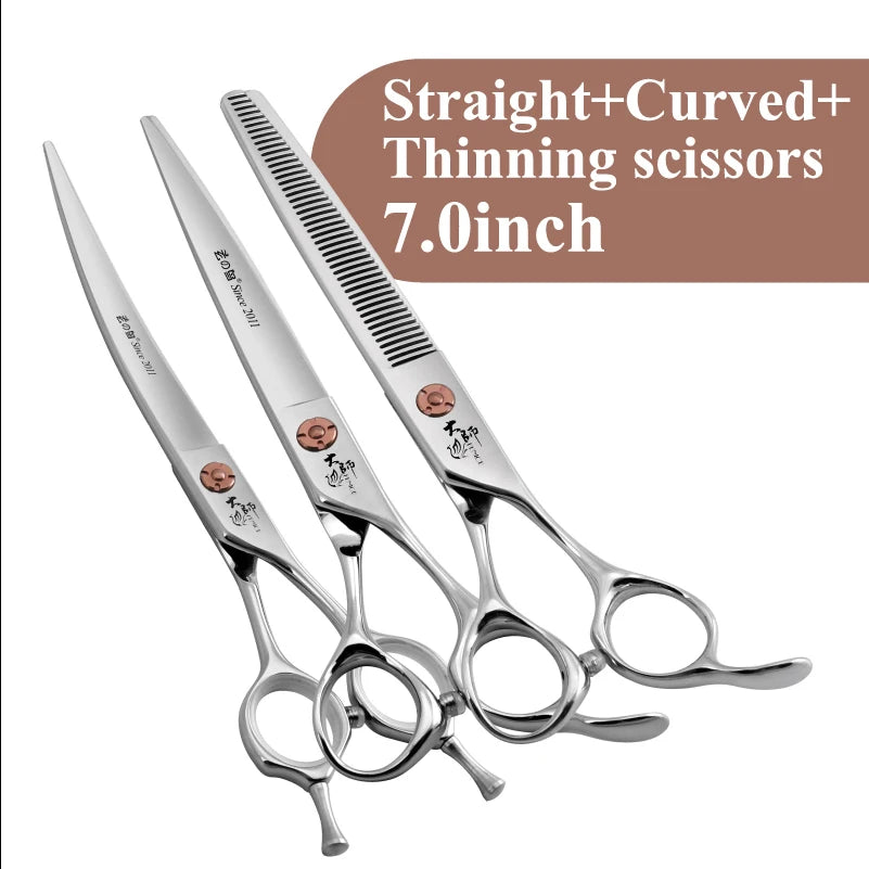 Fenice 7 Inch Stainless Steel Dog Grooming Scissors Curved Thinning Shears