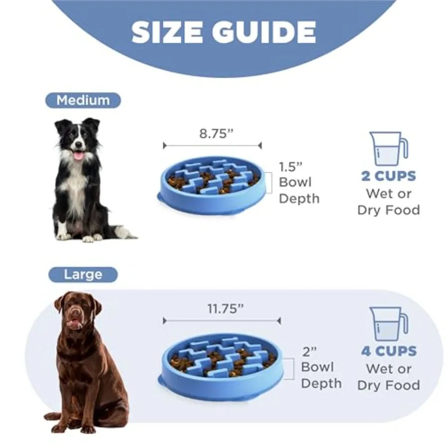 Fun Feeder Slow Bowl 4 Cup Capacity Slow Feeding For Dogs Non Slip Notch Pattern