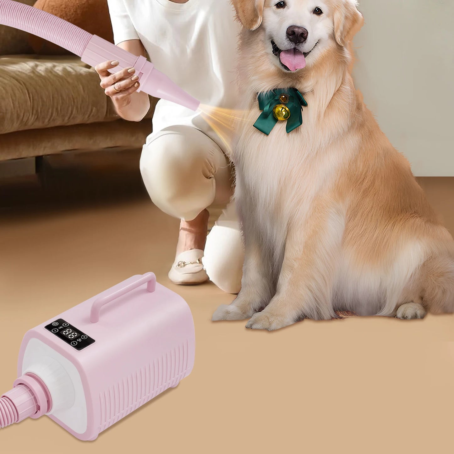 9 Speed Pet Dog Hair Dryer 3 Nozzles 6.56ft Hose Adjustable Temp 77-140F