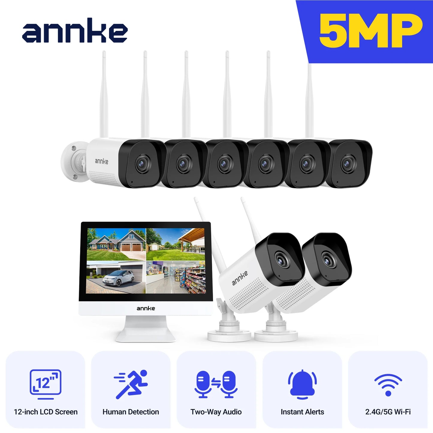 Annke 5MP Wireless Security Camera Kit Outdoor Waterproof NVR 10 Channel Monitor