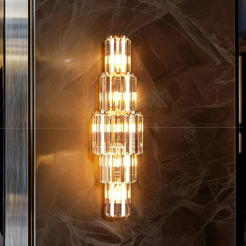 LUVODI Modern 3 Layer Crystal Wall Lamp E14 Dimmable LED Sconce Gold
