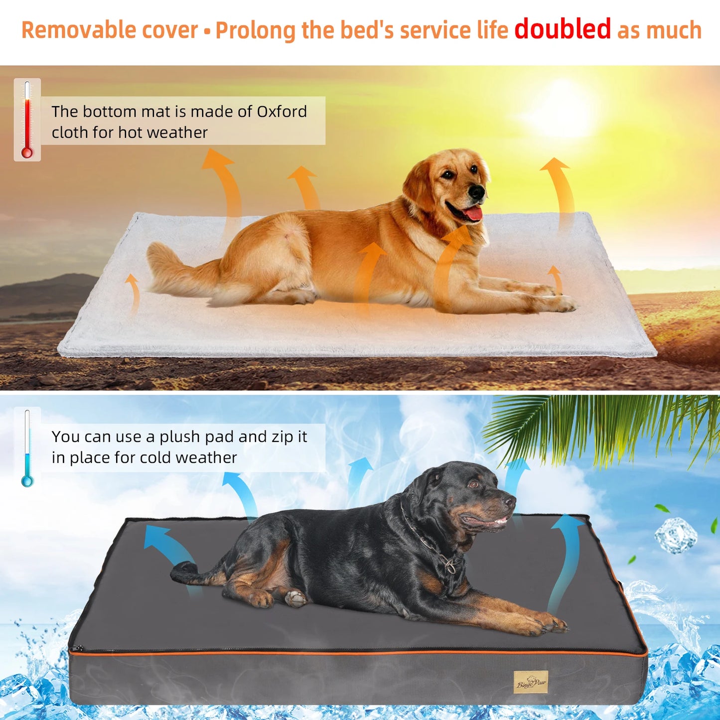 Large Orthopedic Dog Bed With Padded Foam Cushion And Waterproof Removable Cover