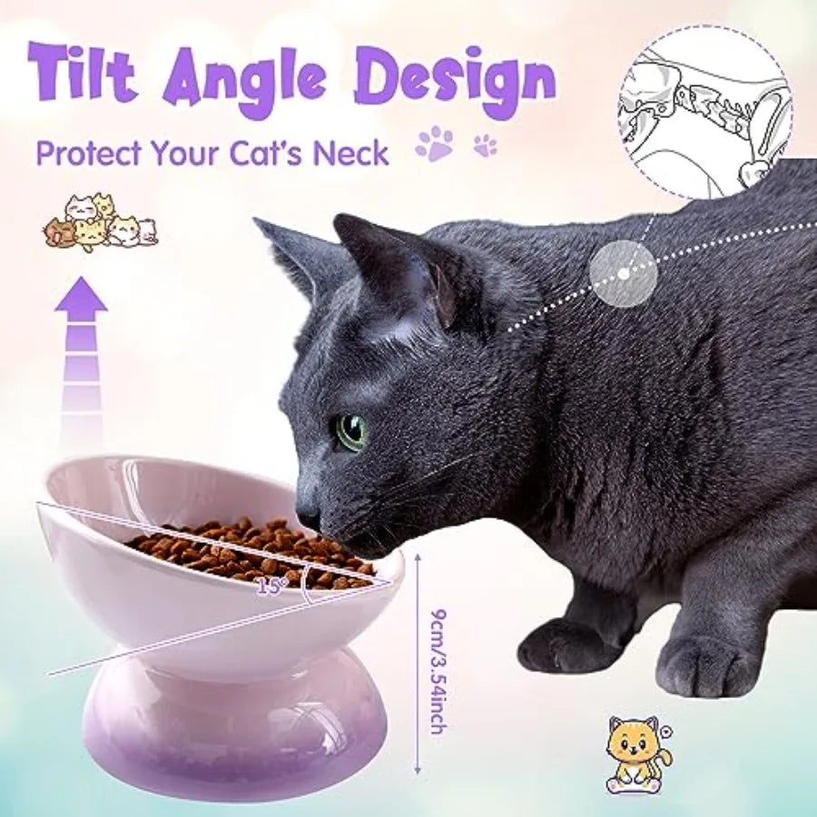 4 Pack Raised Cat Bowls Elevated Tilted Design For Anti Vomiting Food And Water