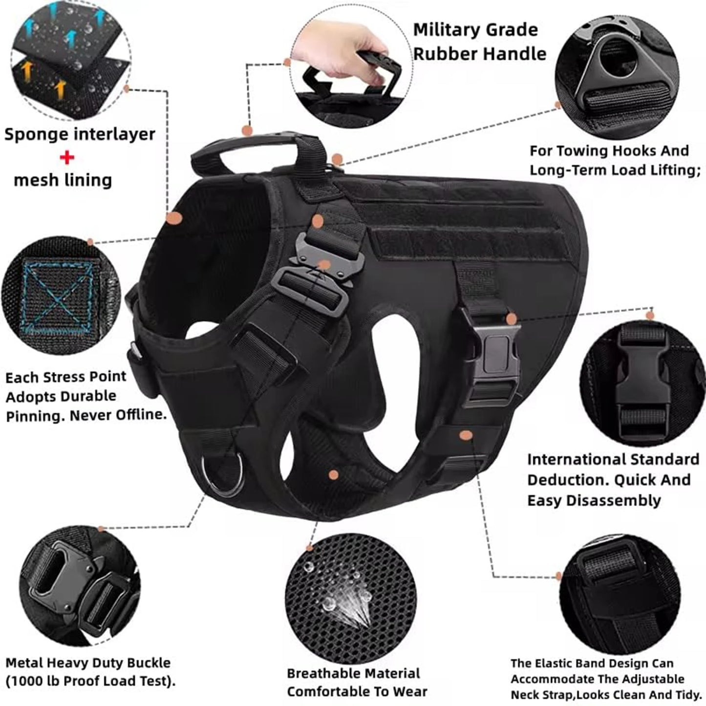 Tactical Dog Harness For German Shepherds And Large Dogs With MOLLE Pouches