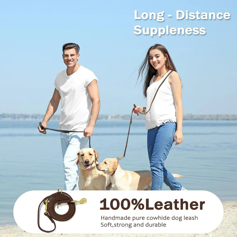 Genuine Leather Double Dog Leash Hands Free Running Leash For Two Dogs