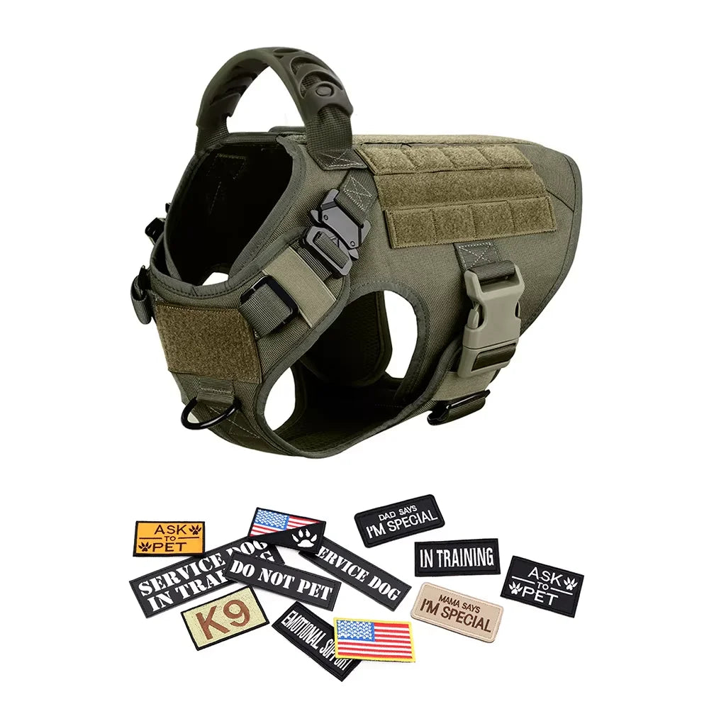 Tactical Dog Harness Vest Set Padded Nylon Quick Release For Large Breeds