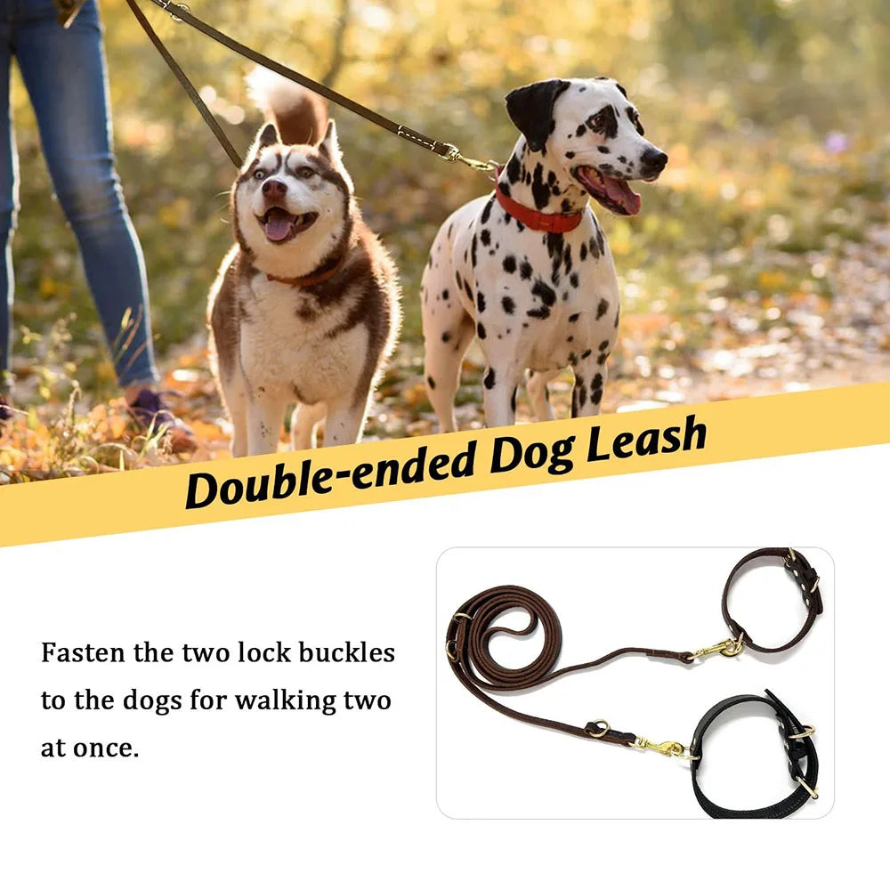 Genuine Leather Double Dog Leash Hands Free Running Leash For Walking Two Dogs