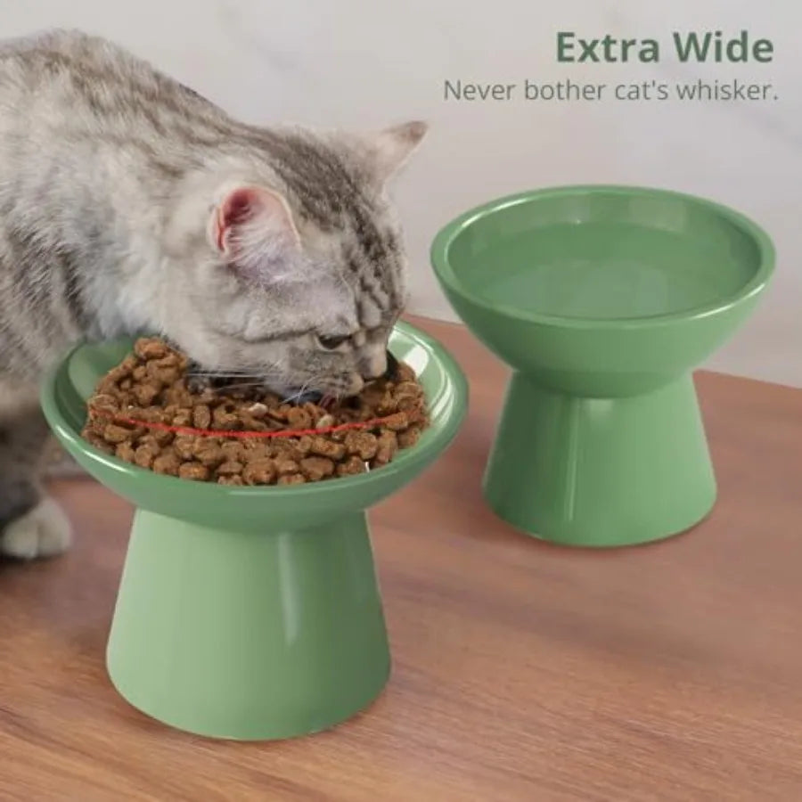 Wooden Elevated Cat Bowls Set of 2 for Indoor Cats Whisker Fatigue Prevention