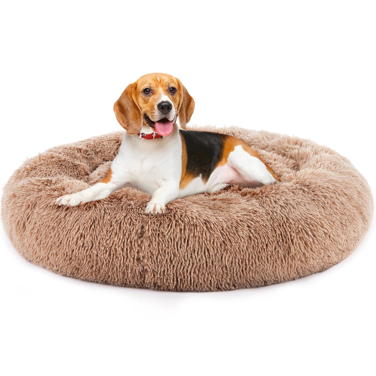JHK Calming Dog Bed For Medium To Large Dogs Washable Round Plush Faux Fur
