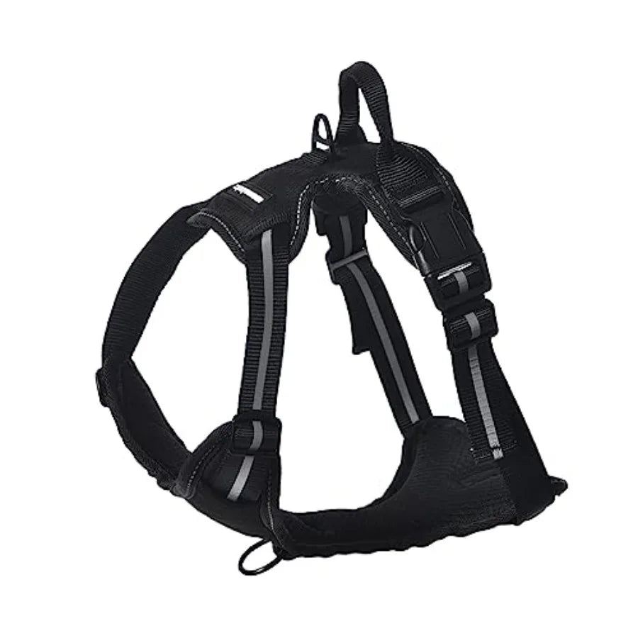 No Pull Dog Harness Soft Padded Adjustable Vest With Reflective Stripes Black