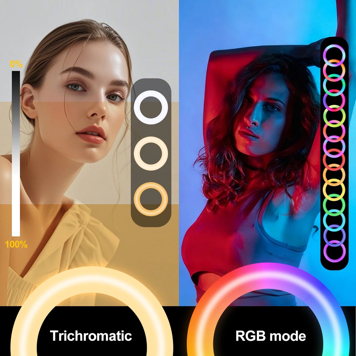 18 Inch Ring Light With RGB Color Modes 1.86m Foldable Tripod 3 Phone Mounts