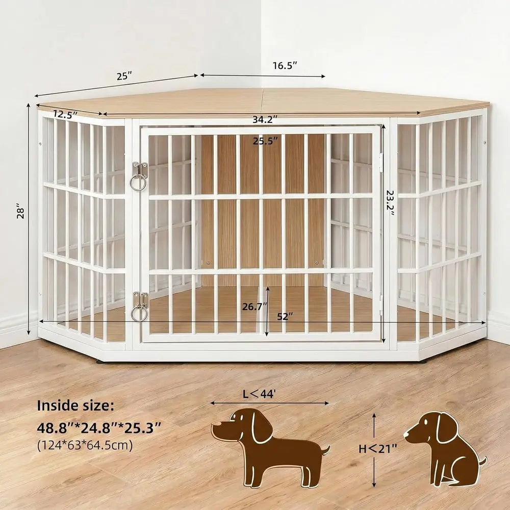 52 Inch Wooden Dog Crate And Side Table For Large Indoor Pets