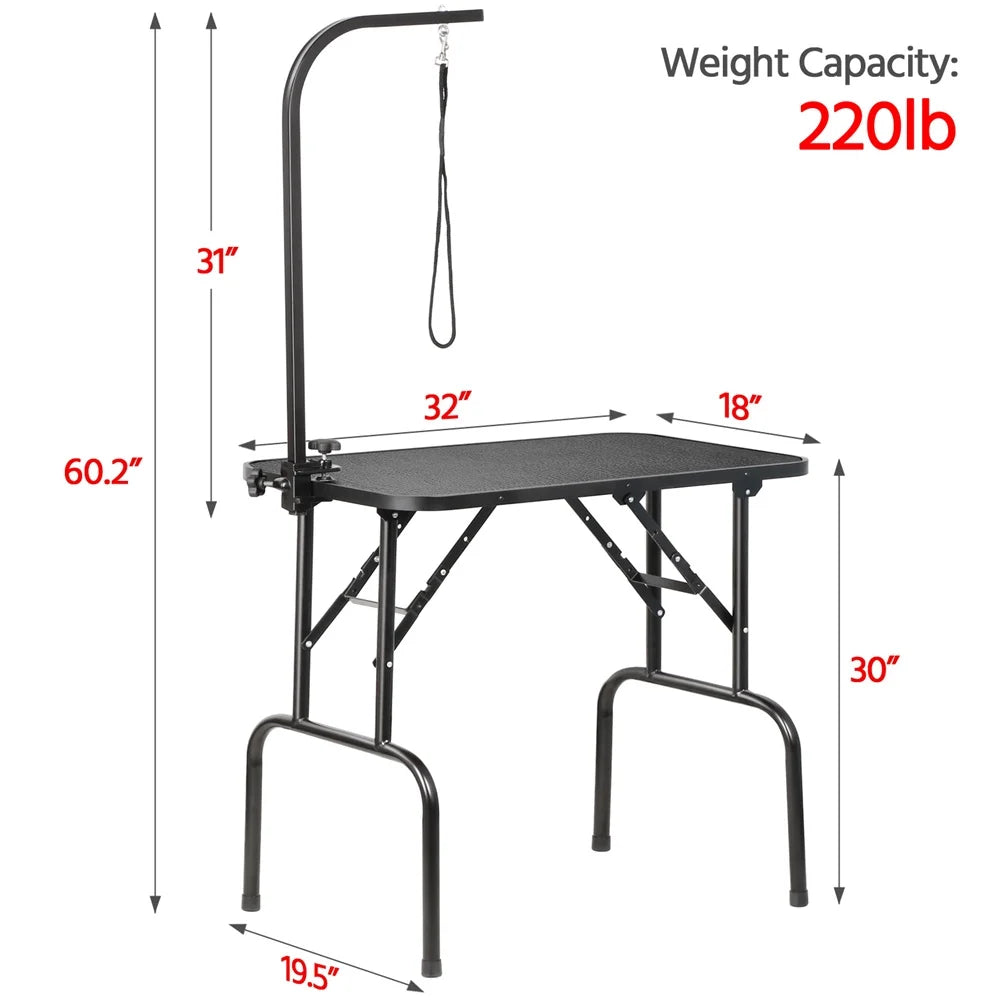 Foldable Pet Grooming Table With Height Adjustable Arm And Legs For Home Use