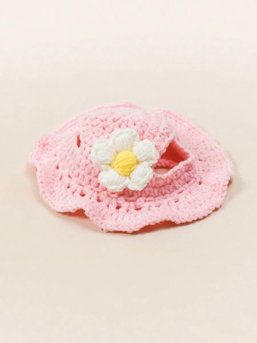 Cozy Knitted Wool Hat With Floral Trim For Cats And Small Dogs