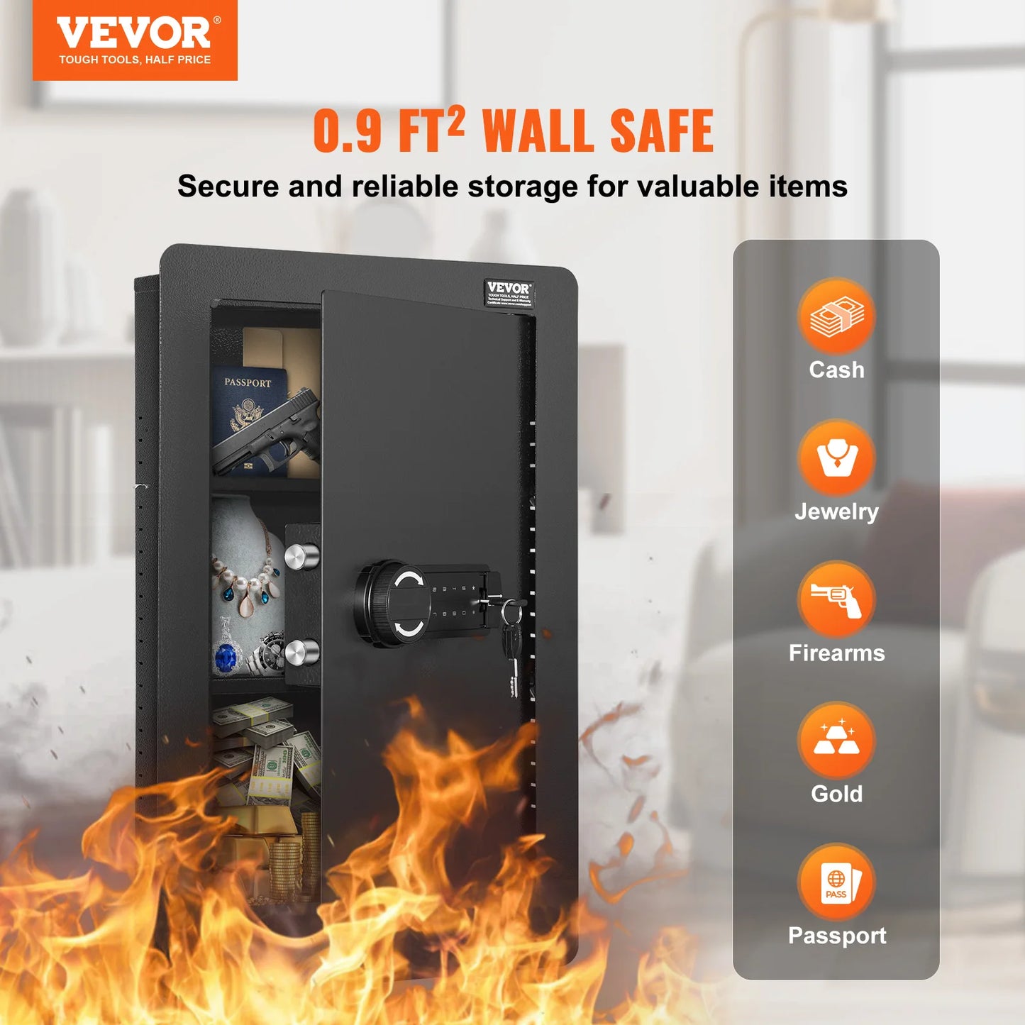 SucceBuy Hidden Wall Safe With Keypad 3 Shelves Q235 Cold Rolled Steel Passport