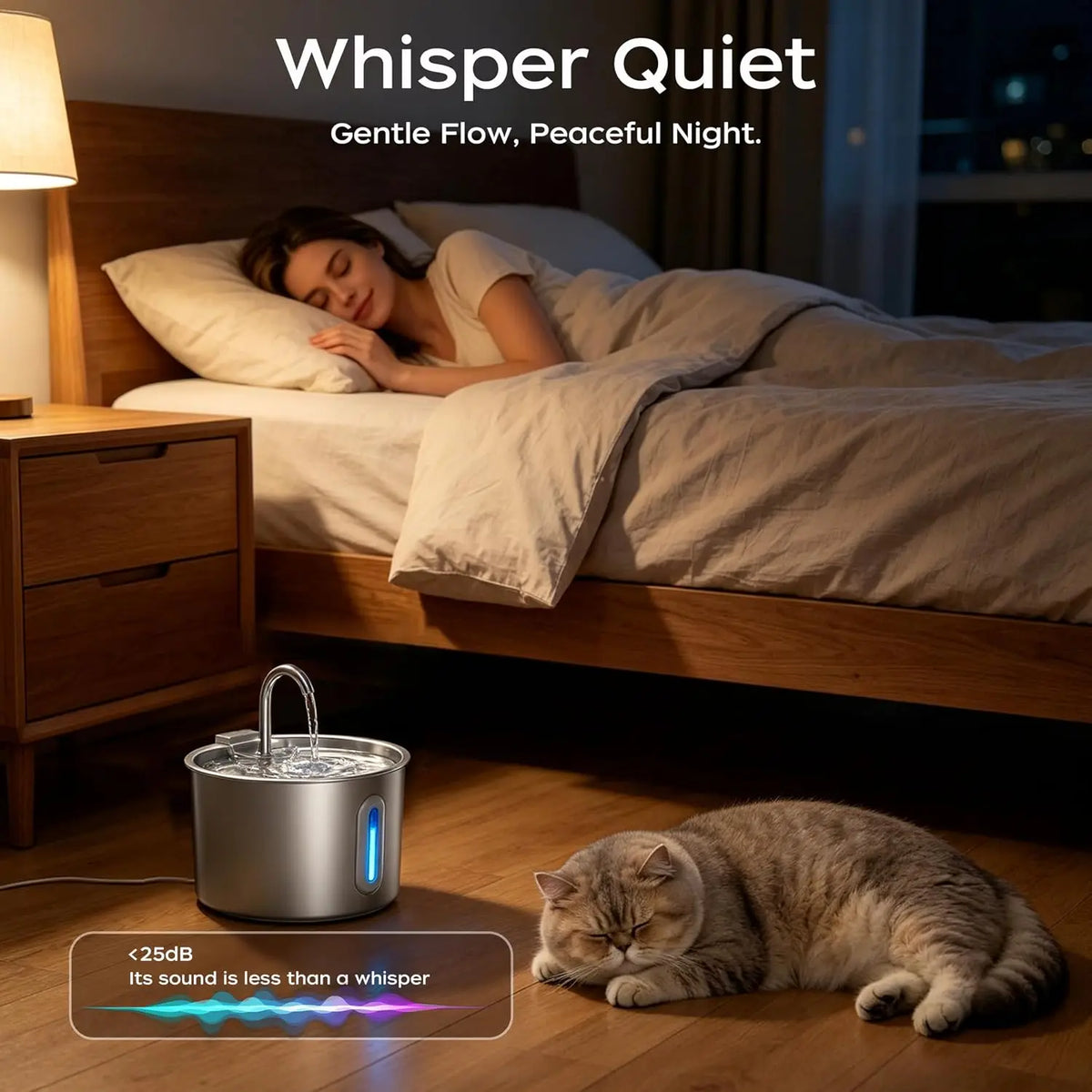 Stainless Steel Cat Water Fountain 74oz 2.2L Quiet Pet Dispenser
