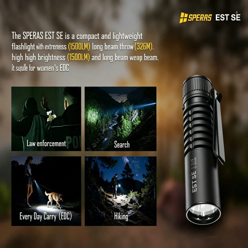 Speras EST SE 1500lm EDC Tactical Flashlight Rechargeable IP68 Waterproof