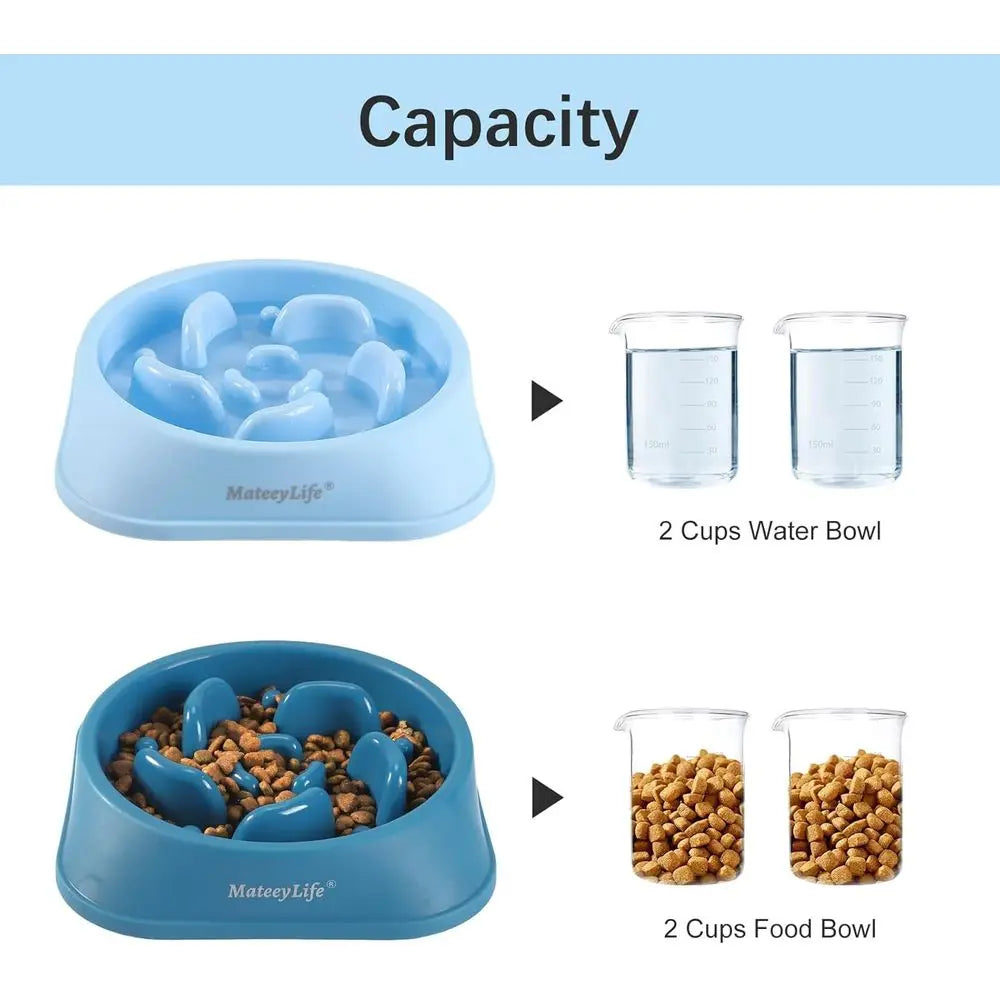 2 Pack Slow Feeder Dog Bowls Anti Choking Puzzle Non Slip Interactive Feeding