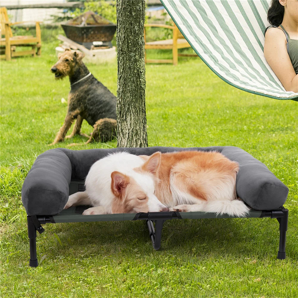 Borwart Outdoor Raised Dog Bed With Cooling Mat And Plush Mat