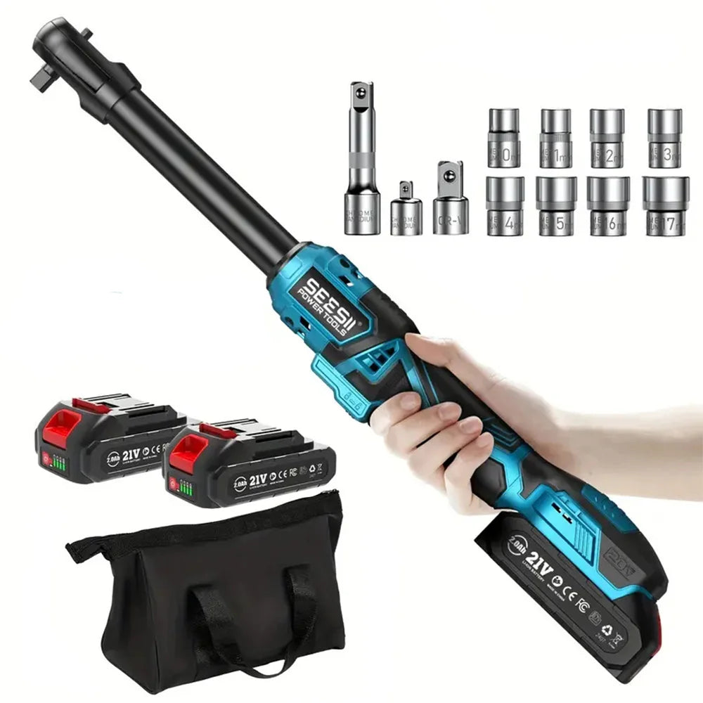 Seesii 21V Extended Cordless Electric Ratchet Wrench 80Nm 3/8 Inch