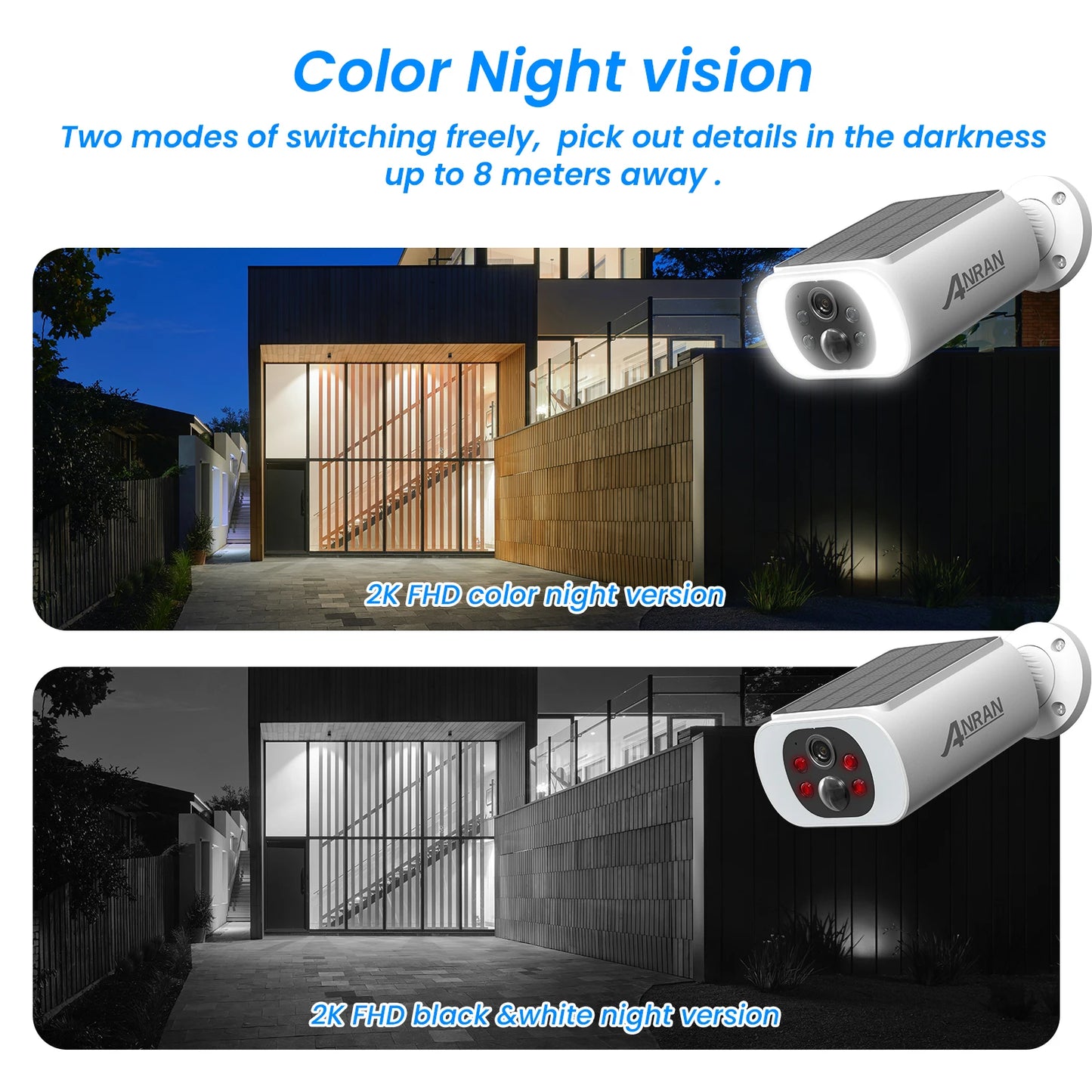 ANRAN 2K Solar Security Camera 4 Pack Wireless 2.4G WiFi Floodlight Night Vision