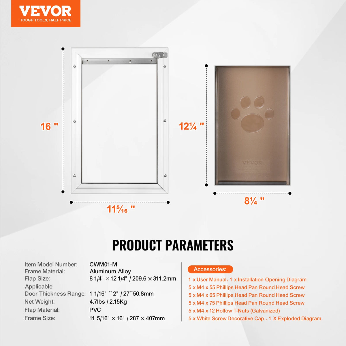 SucceBuy Aluminum Pet Door With Lock Weatherproof Flap System