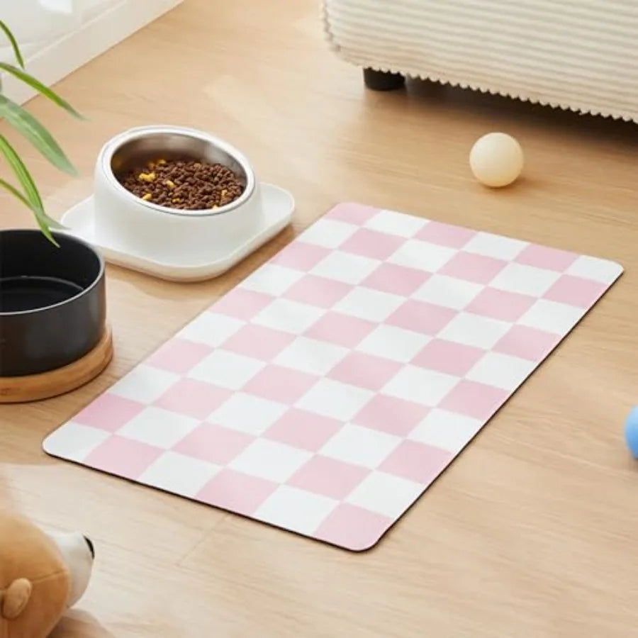 Checkered Dog Feeding Mat Absorbent Pad For Food And Water Bowls Green