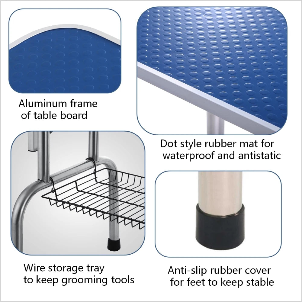 Grooming Table for Dogs and Cats With Adjustable Arm and Clamps 42 Inches Blue