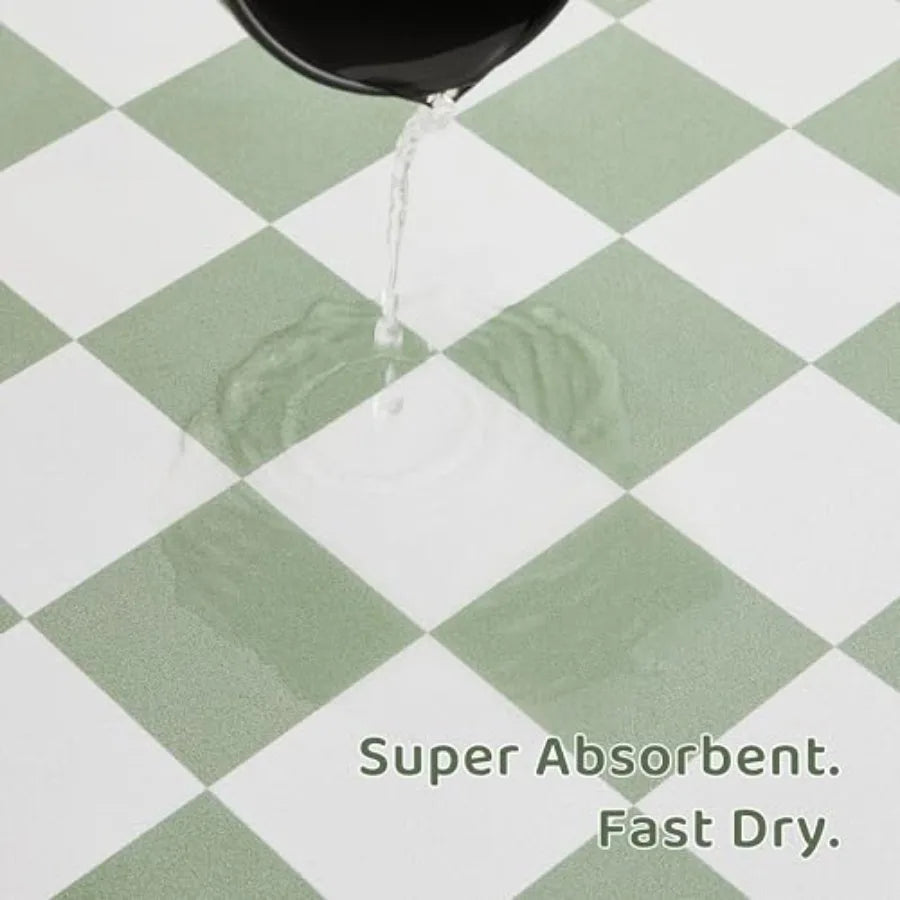 Checkered Dog Feeding Mat Absorbent Pad For Food And Water Bowls Green