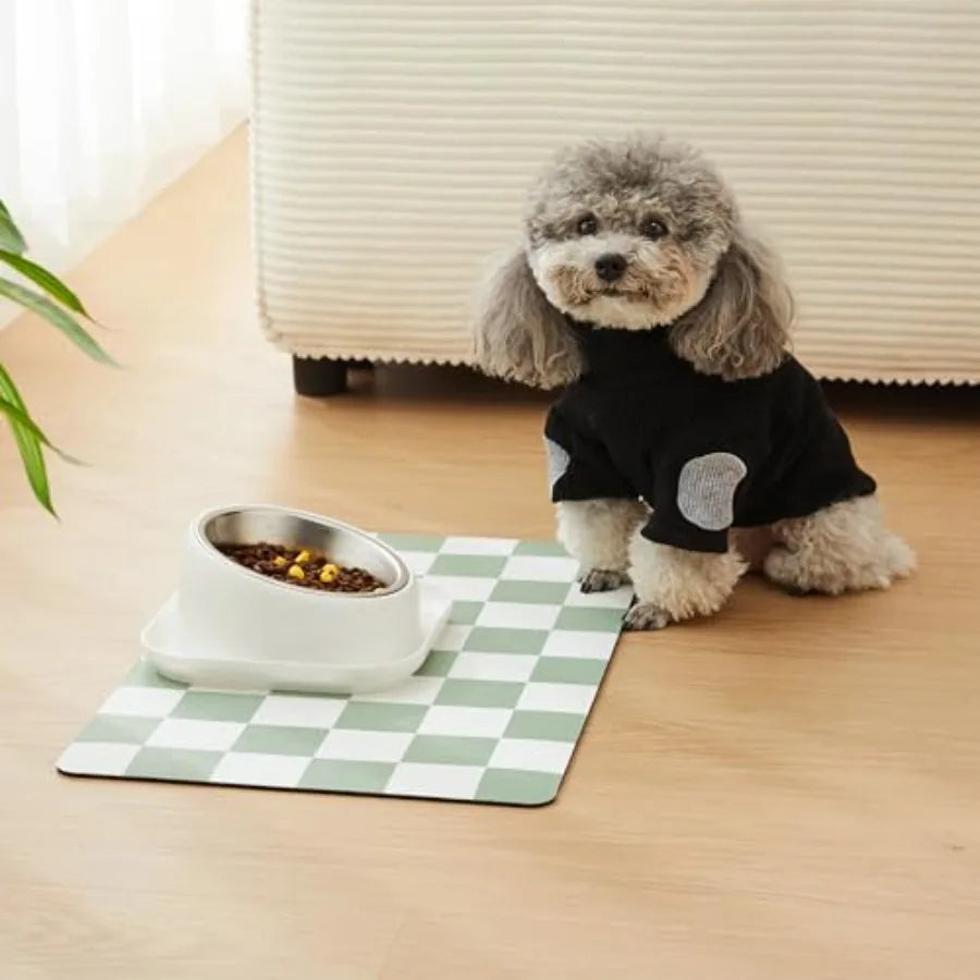 Checkered Dog Feeding Mat Absorbent Pad For Food And Water Bowls Green