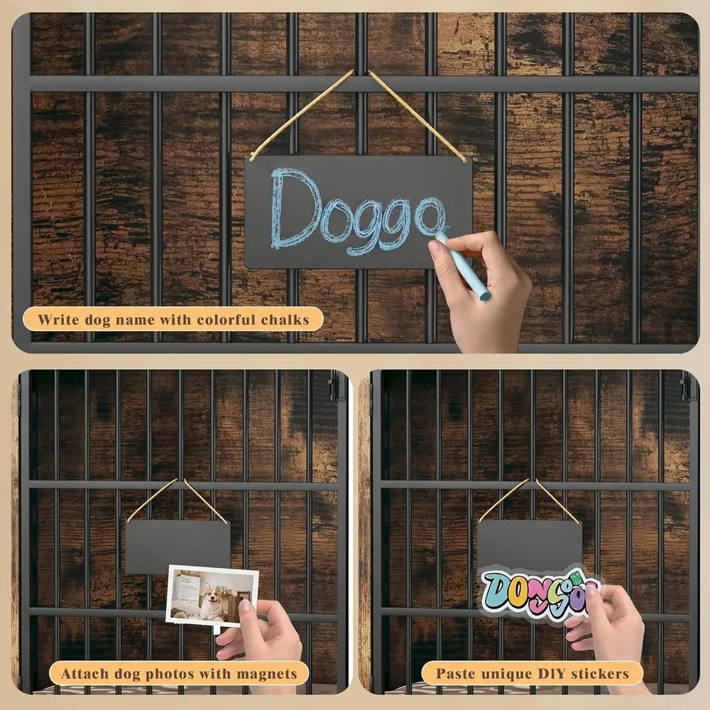 Large Double Dog Cage Metal Wood With Removable Divider Indoor Heavy Duty